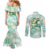 Personalized Japanese Kawaii Sushi Couples Matching Mermaid Dress and Long Sleeve Button Shirt Green Wagara Palaka This Is How I Roll - Wonder Print Shop