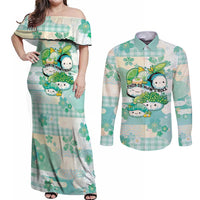 Personalized Japanese Kawaii Sushi Couples Matching Off Shoulder Maxi Dress and Long Sleeve Button Shirt Green Wagara Palaka This Is How I Roll - Wonder Print Shop