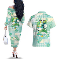Personalized Japanese Kawaii Sushi Couples Matching Off The Shoulder Long Sleeve Dress and Hawaiian Shirt Green Wagara Palaka This Is How I Roll - Wonder Print Shop