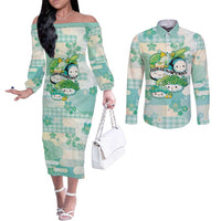 Personalized Japanese Kawaii Sushi Couples Matching Off The Shoulder Long Sleeve Dress and Long Sleeve Button Shirt Green Wagara Palaka This Is How I Roll - Wonder Print Shop