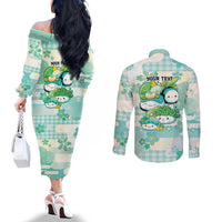 Personalized Japanese Kawaii Sushi Couples Matching Off The Shoulder Long Sleeve Dress and Long Sleeve Button Shirt Green Wagara Palaka This Is How I Roll - Wonder Print Shop