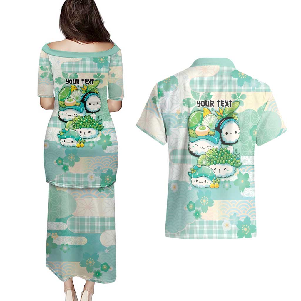 Personalized Japanese Kawaii Sushi Couples Matching Puletasi and Hawaiian Shirt Green Wagara Palaka This Is How I Roll - Wonder Print Shop