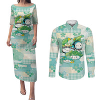 Personalized Japanese Kawaii Sushi Couples Matching Puletasi and Long Sleeve Button Shirt Green Wagara Palaka This Is How I Roll - Wonder Print Shop