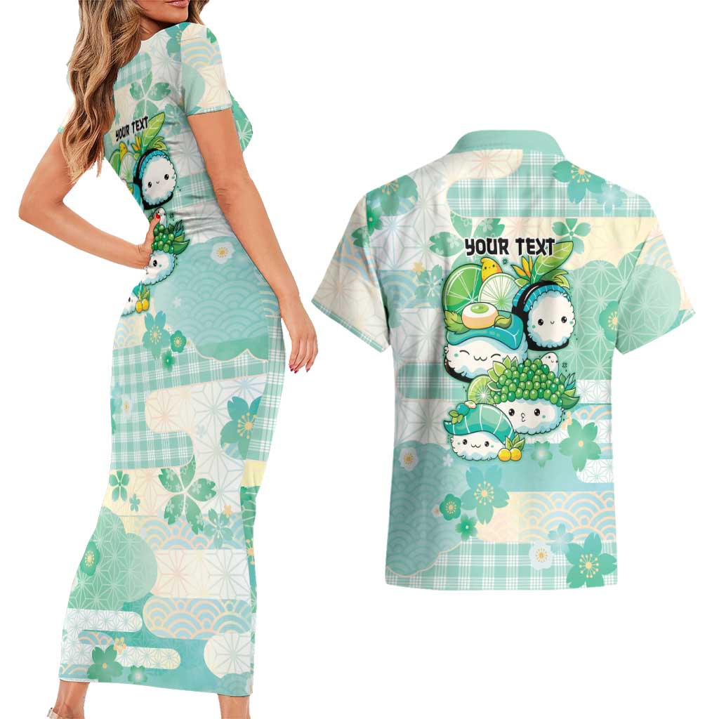 Personalized Japanese Kawaii Sushi Couples Matching Short Sleeve Bodycon Dress and Hawaiian Shirt Green Wagara Palaka This Is How I Roll - Wonder Print Shop