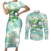 Personalized Japanese Kawaii Sushi Couples Matching Short Sleeve Bodycon Dress and Long Sleeve Button Shirt Green Wagara Palaka This Is How I Roll - Wonder Print Shop