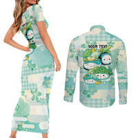 Personalized Japanese Kawaii Sushi Couples Matching Short Sleeve Bodycon Dress and Long Sleeve Button Shirt Green Wagara Palaka This Is How I Roll - Wonder Print Shop