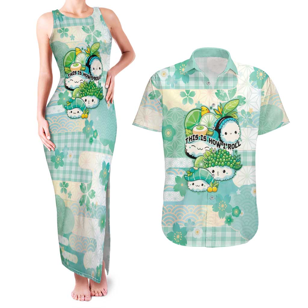 Personalized Japanese Kawaii Sushi Couples Matching Tank Maxi Dress and Hawaiian Shirt Green Wagara Palaka This Is How I Roll - Wonder Print Shop
