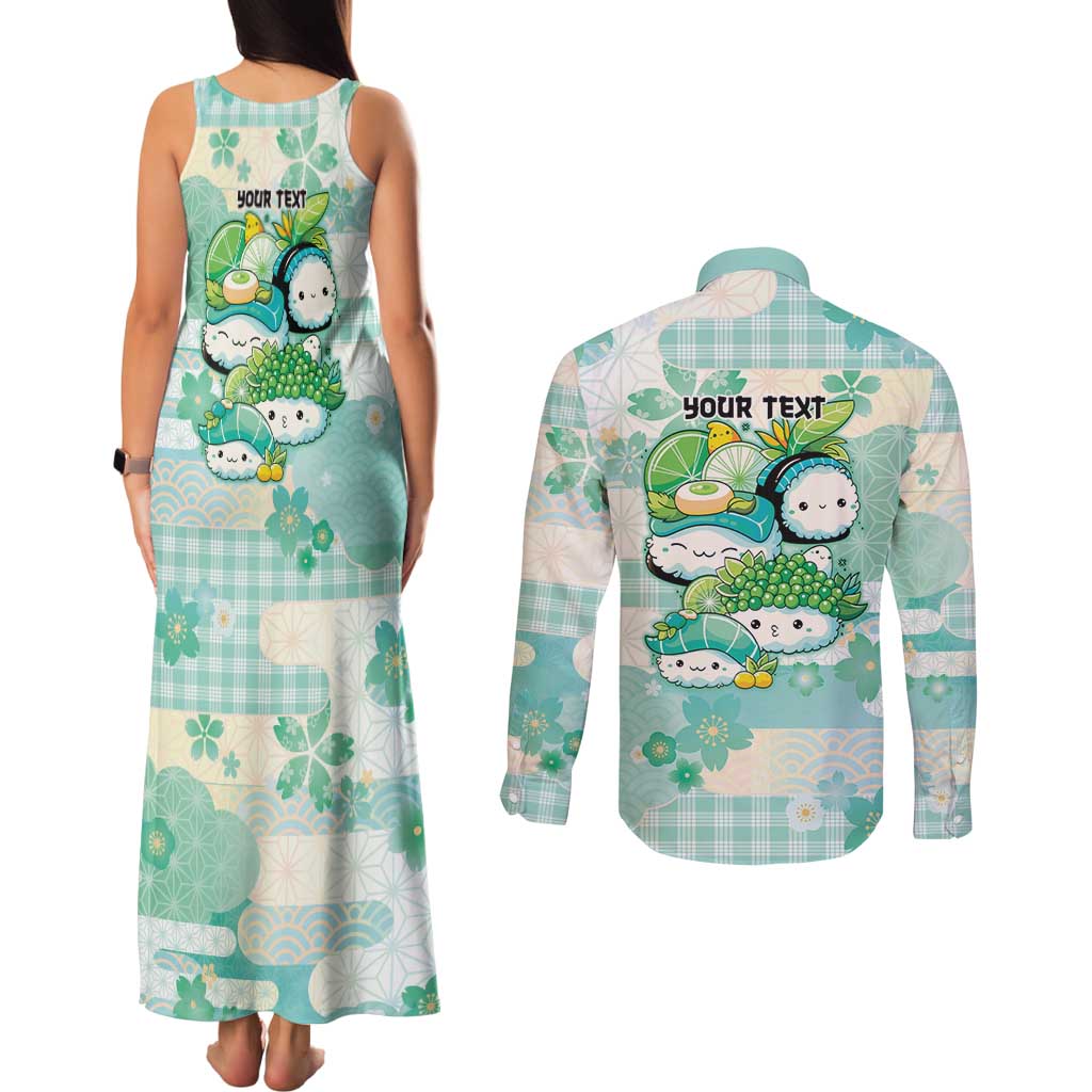 Personalized Japanese Kawaii Sushi Couples Matching Tank Maxi Dress and Long Sleeve Button Shirt Green Wagara Palaka This Is How I Roll - Wonder Print Shop