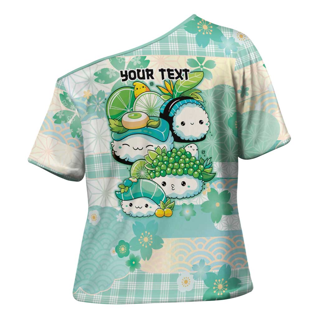 Personalized Japanese Kawaii Sushi Cross Shoulder Shirt Green Wagara Palaka This Is How I Roll - Wonder Print Shop