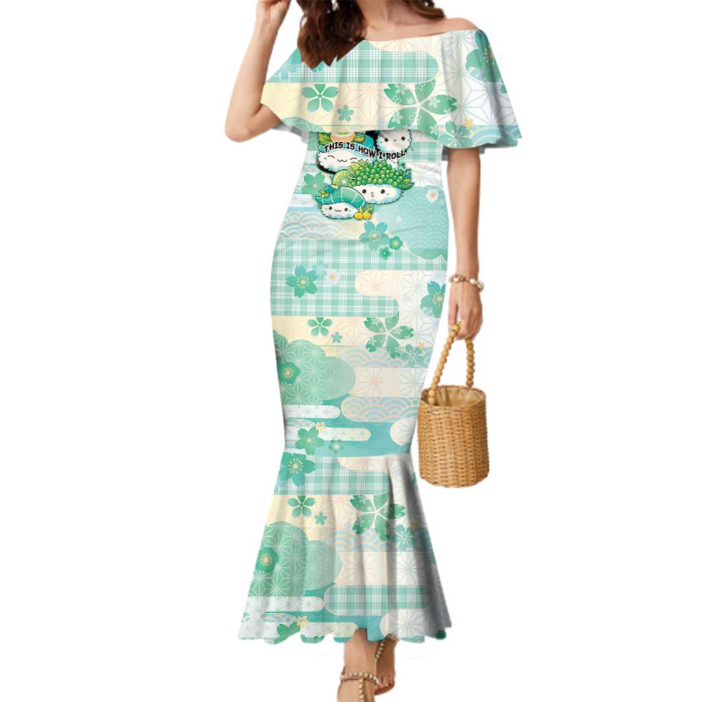 Personalized Japanese Kawaii Sushi Family Matching Mermaid Dress and Hawaiian Shirt Green Wagara Palaka This Is How I Roll