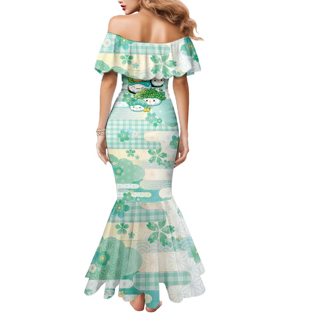 Personalized Japanese Kawaii Sushi Family Matching Mermaid Dress and Hawaiian Shirt Green Wagara Palaka This Is How I Roll