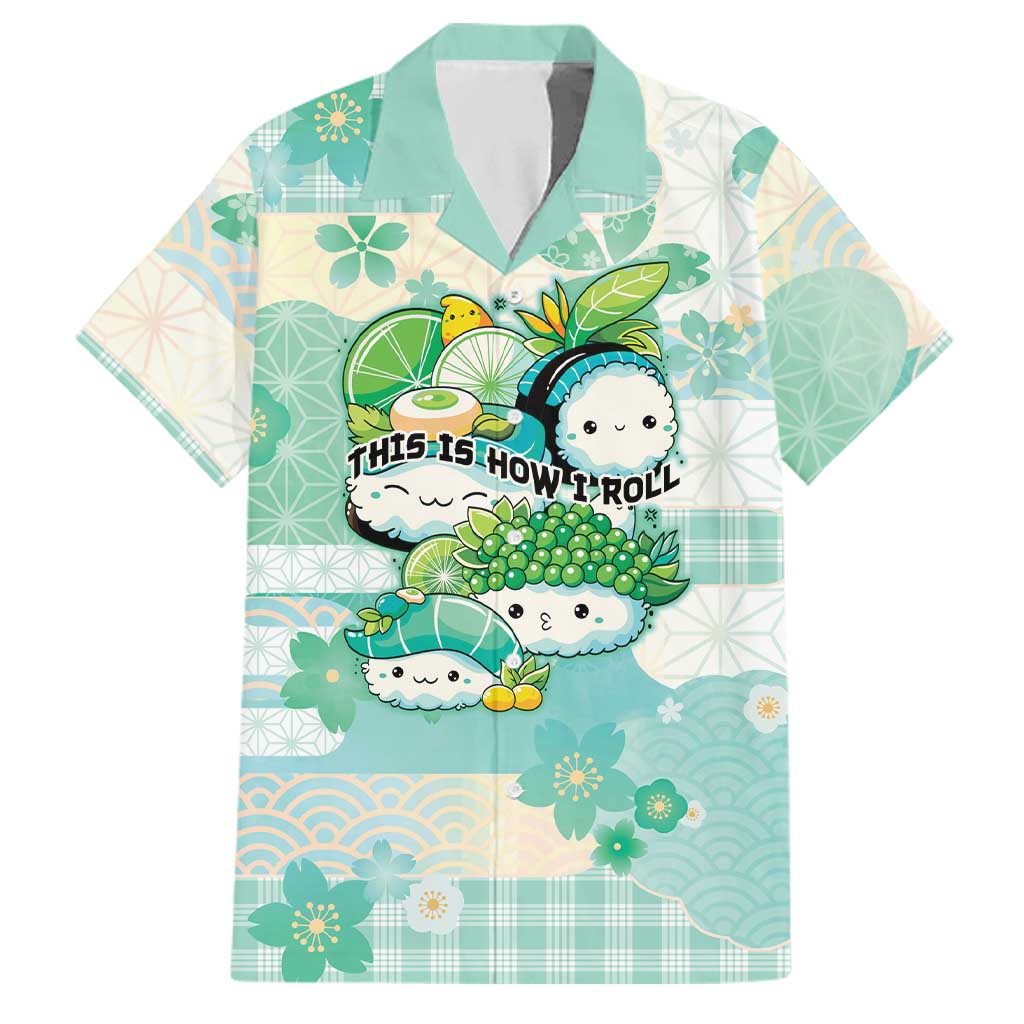 Personalized Japanese Kawaii Sushi Family Matching Off The Shoulder Long Sleeve Dress and Hawaiian Shirt Green Wagara Palaka This Is How I Roll