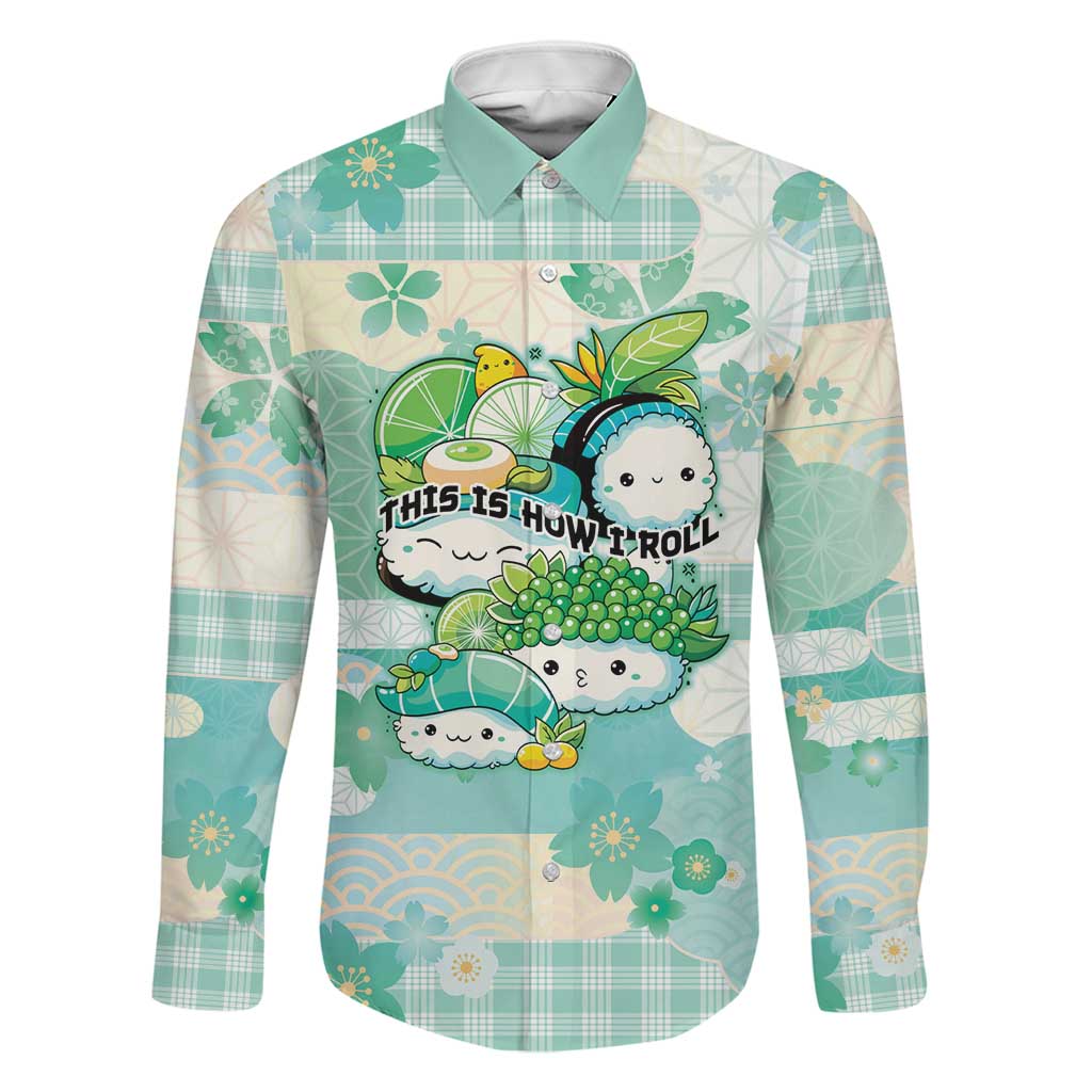 Personalized Japanese Kawaii Sushi Family Matching Off The Shoulder Long Sleeve Dress and Hawaiian Shirt Green Wagara Palaka This Is How I Roll