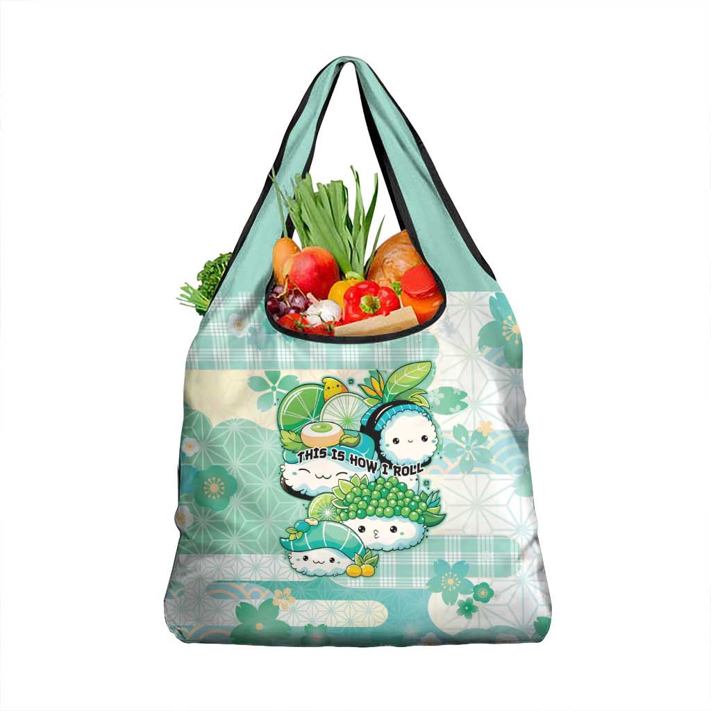 Japanese Kawaii Sushi Grocery Bag Green Wagara Palaka This Is How I Roll - Wonder Print Shop