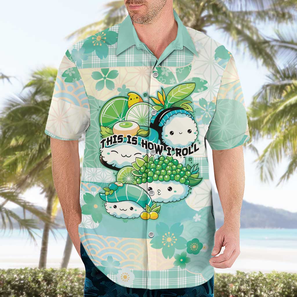 Personalized Japanese Kawaii Sushi Hawaiian Shirt Green Wagara Palaka This Is How I Roll - Wonder Print Shop