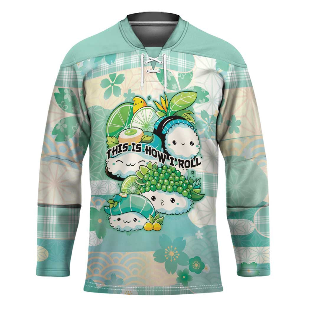Personalized Japanese Kawaii Sushi Hockey Jersey Green Wagara Palaka This Is How I Roll - Wonder Print Shop