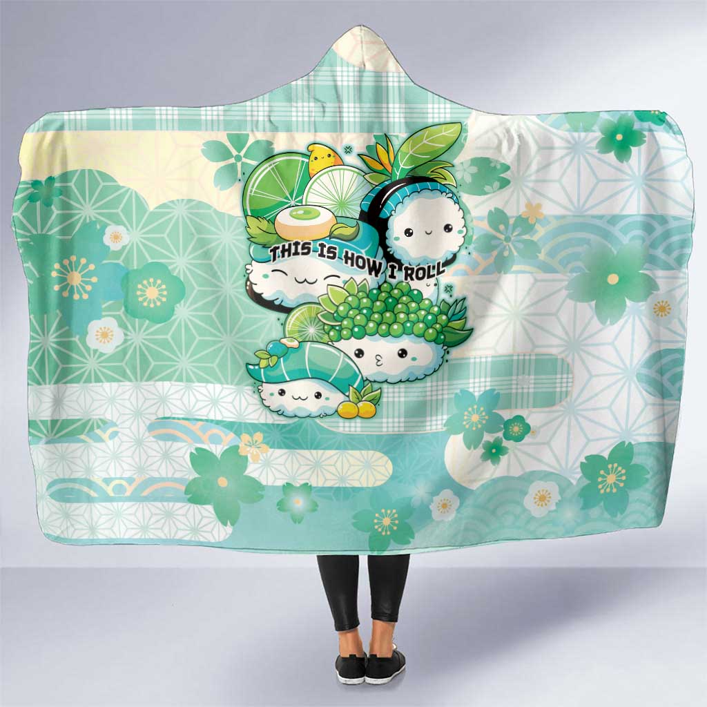 Japanese Kawaii Sushi Hooded Blanket Green Wagara Palaka This Is How I Roll - Wonder Print Shop
