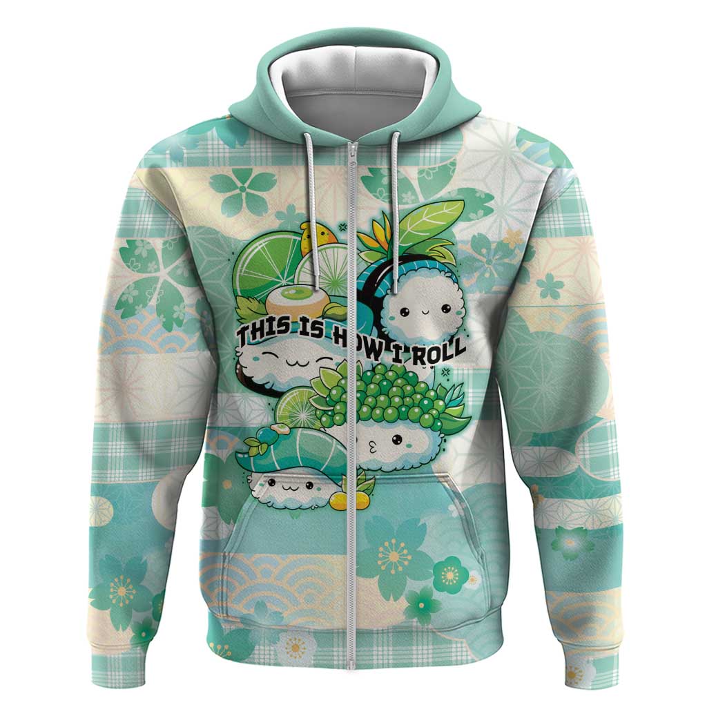 Personalized Japanese Kawaii Sushi Hoodie Green Wagara Palaka This Is How I Roll - Wonder Print Shop