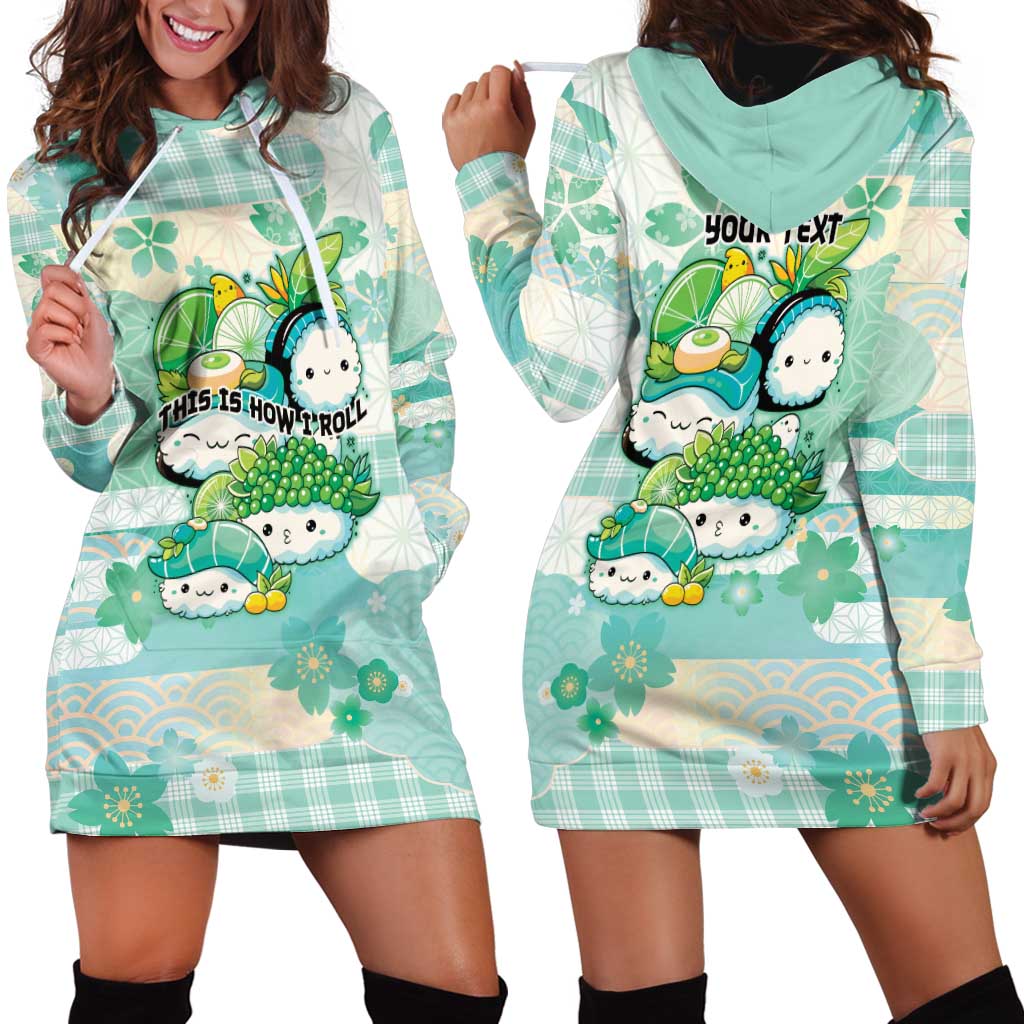 Personalized Japanese Kawaii Sushi Hoodie Dress Green Wagara Palaka This Is How I Roll - Wonder Print Shop