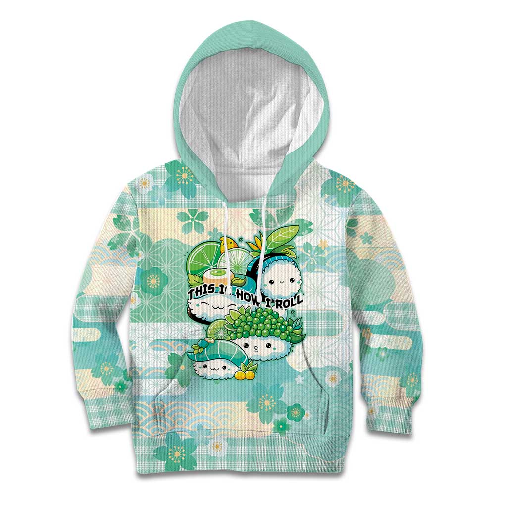 Personalized Japanese Kawaii Sushi Kid Hoodie Green Wagara Palaka This Is How I Roll - Wonder Print Shop