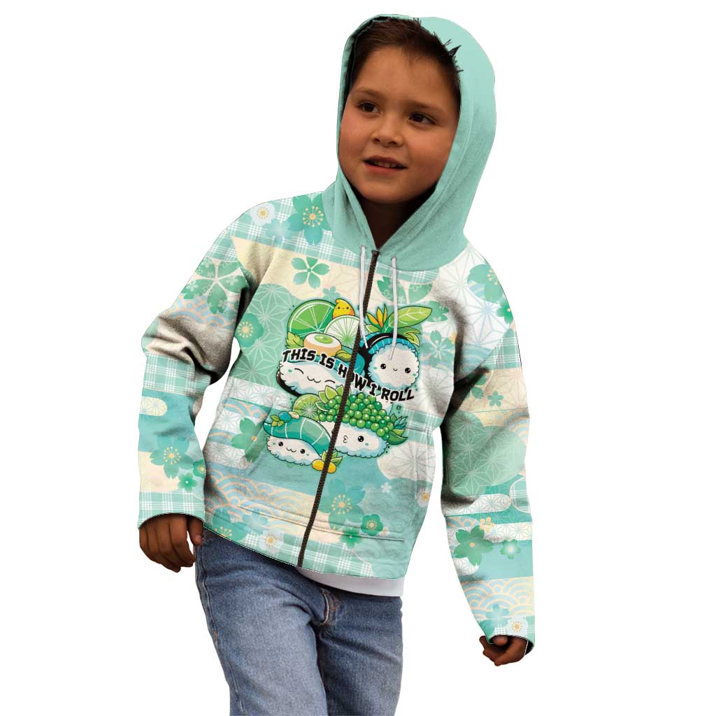 Personalized Japanese Kawaii Sushi Kid Hoodie Green Wagara Palaka This Is How I Roll - Wonder Print Shop