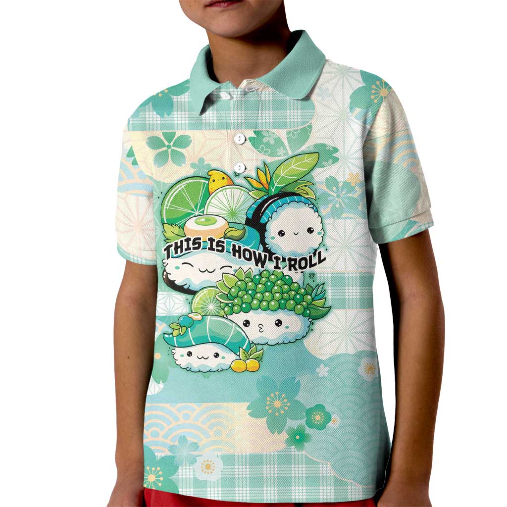 Personalized Japanese Kawaii Sushi Kid Polo Shirt Green Wagara Palaka This Is How I Roll - Wonder Print Shop