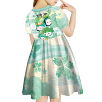 Personalized Japanese Kawaii Sushi Kid Short Sleeve Dress Green Wagara Palaka This Is How I Roll - Wonder Print Shop