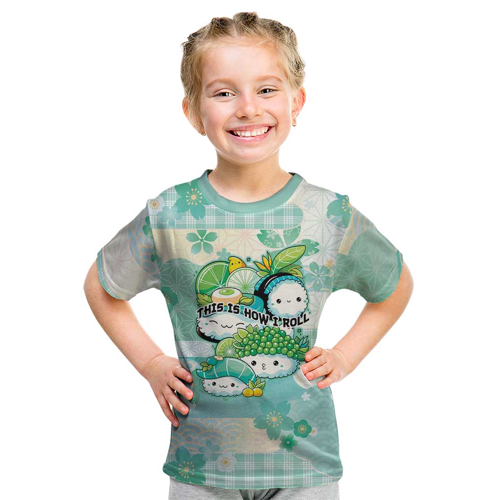 Personalized Japanese Kawaii Sushi Kid T Shirt Green Wagara Palaka This Is How I Roll - Wonder Print Shop