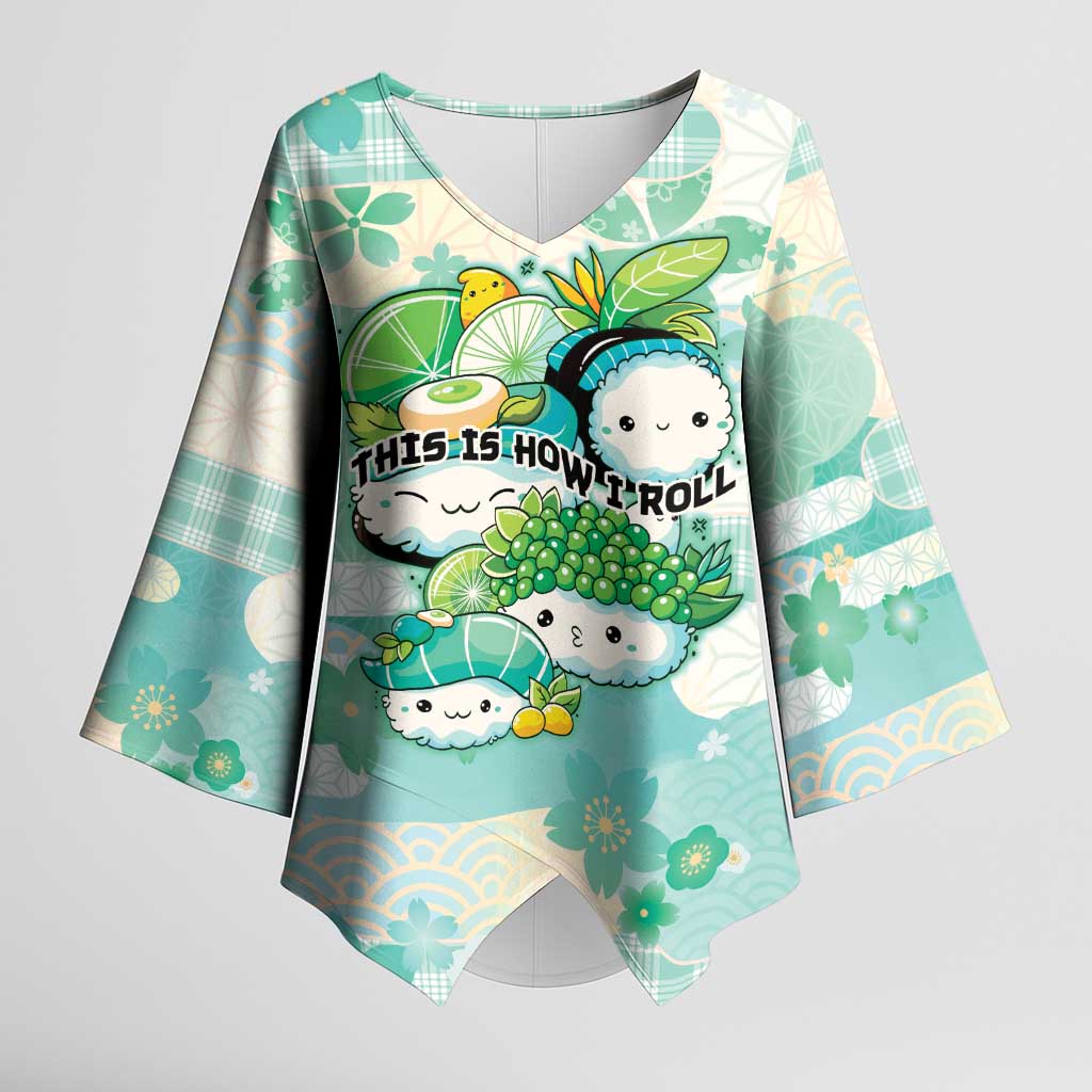 Personalized Japanese Kawaii Sushi Kimono Sleeve Blouse Green Wagara Palaka This Is How I Roll - Wonder Print Shop