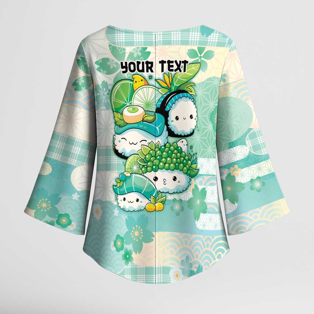 Personalized Japanese Kawaii Sushi Kimono Sleeve Blouse Green Wagara Palaka This Is How I Roll - Wonder Print Shop