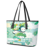 Japanese Kawaii Sushi Leather Tote Bag Green Wagara Palaka This Is How I Roll - Wonder Print Shop