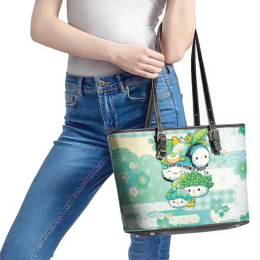Japanese Kawaii Sushi Leather Tote Bag Green Wagara Palaka This Is How I Roll - Wonder Print Shop