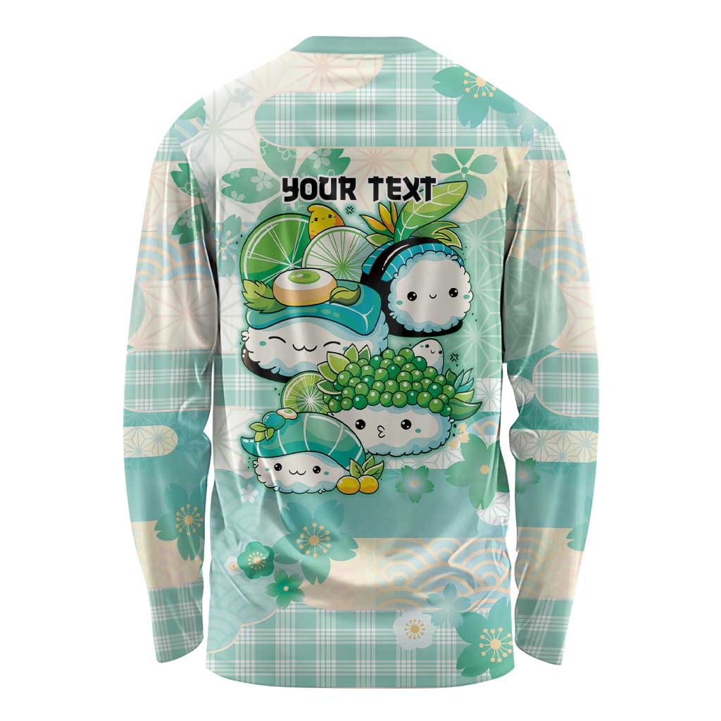 Personalized Japanese Kawaii Sushi Long Sleeve Shirt Green Wagara Palaka This Is How I Roll - Wonder Print Shop