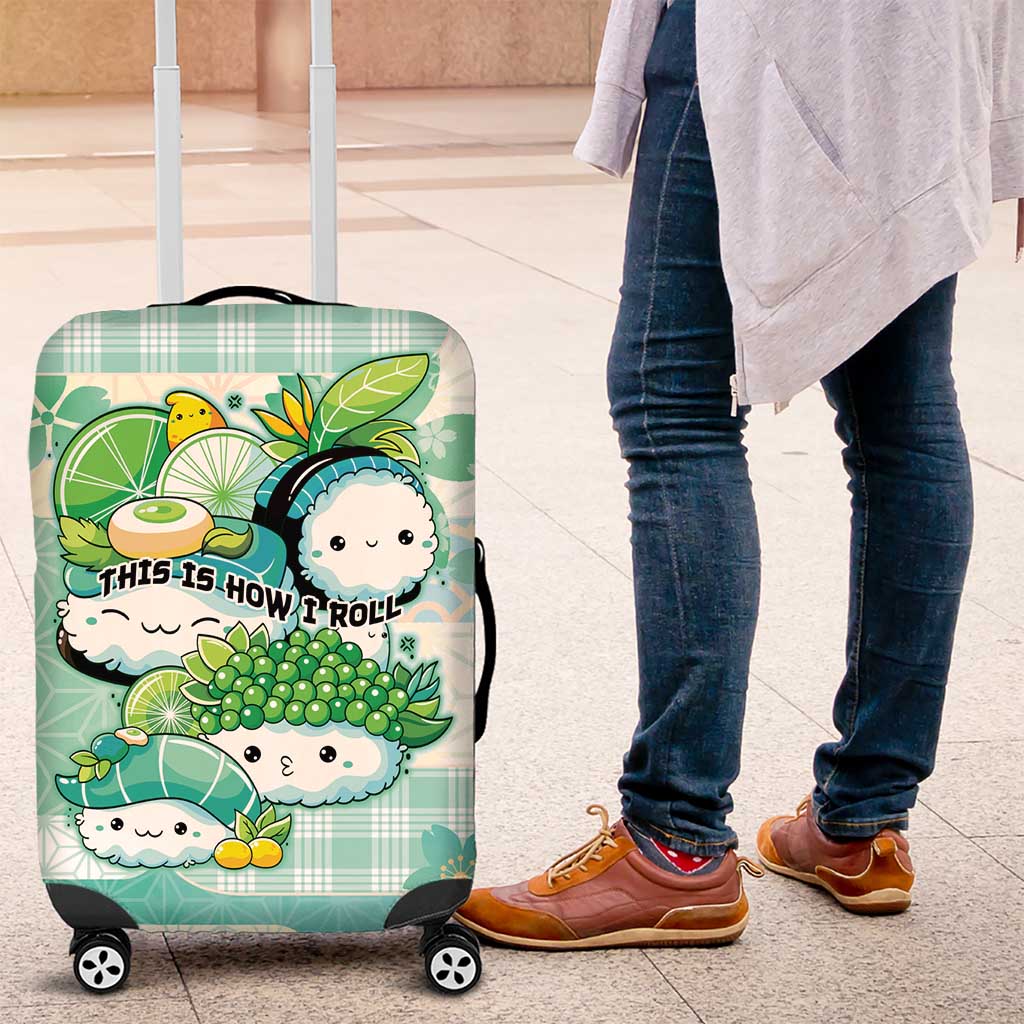 Japanese Kawaii Sushi Luggage Cover Green Wagara Palaka This Is How I Roll - Wonder Print Shop