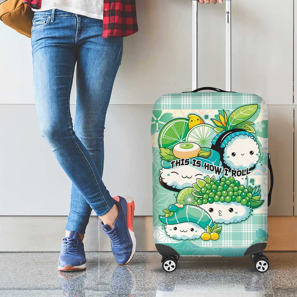 Japanese Kawaii Sushi Luggage Cover Green Wagara Palaka This Is How I Roll - Wonder Print Shop