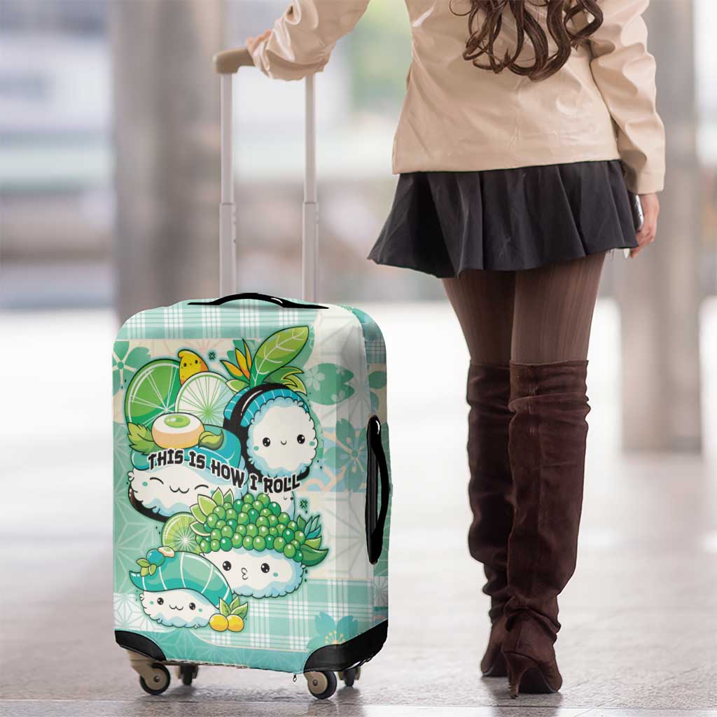 Japanese Kawaii Sushi Luggage Cover Green Wagara Palaka This Is How I Roll - Wonder Print Shop