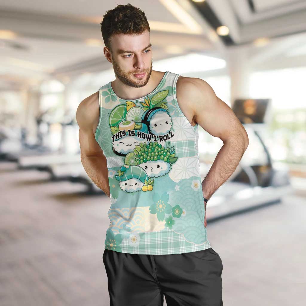 Personalized Japanese Kawaii Sushi Men Tank Top Green Wagara Palaka This Is How I Roll - Wonder Print Shop
