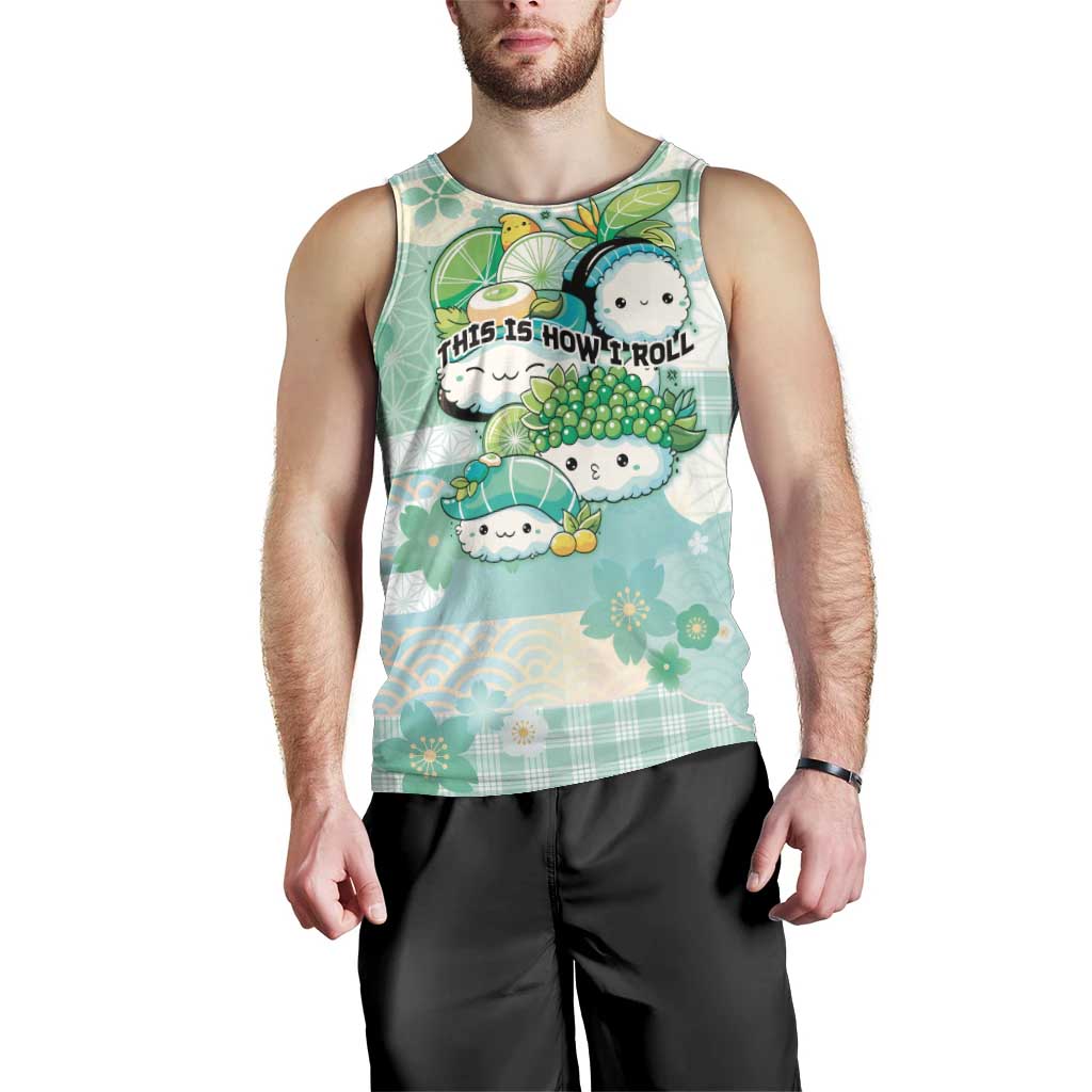 Personalized Japanese Kawaii Sushi Men Tank Top Green Wagara Palaka This Is How I Roll - Wonder Print Shop