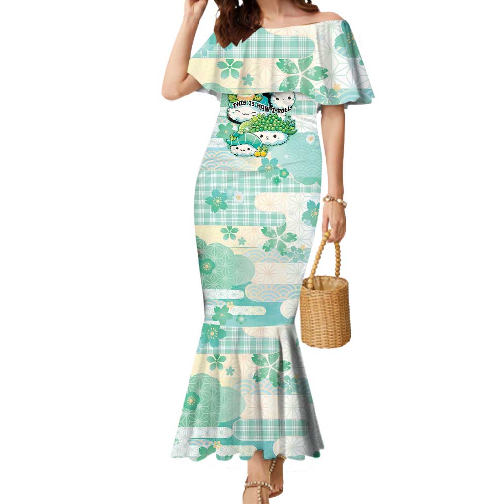 Personalized Japanese Kawaii Sushi Mermaid Dress Green Wagara Palaka This Is How I Roll - Wonder Print Shop