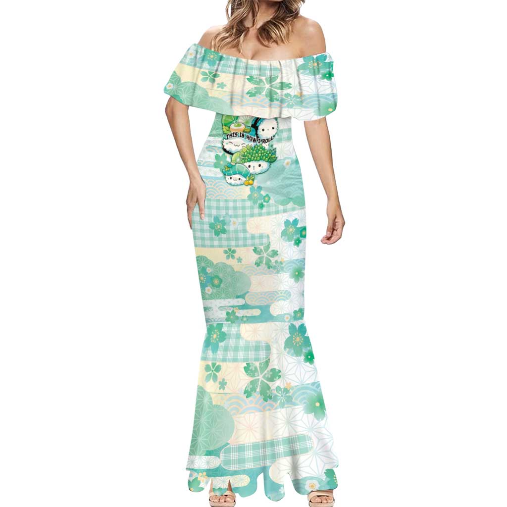 Personalized Japanese Kawaii Sushi Mermaid Dress Green Wagara Palaka This Is How I Roll - Wonder Print Shop