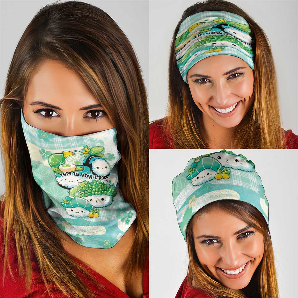 Japanese Kawaii Sushi Neck Gaiter Green Wagara Palaka This Is How I Roll - Wonder Print Shop