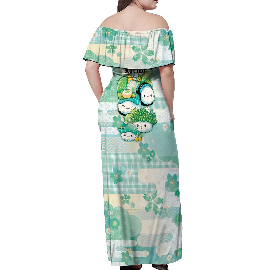 Personalized Japanese Kawaii Sushi Off Shoulder Maxi Dress Green Wagara Palaka This Is How I Roll - Wonder Print Shop