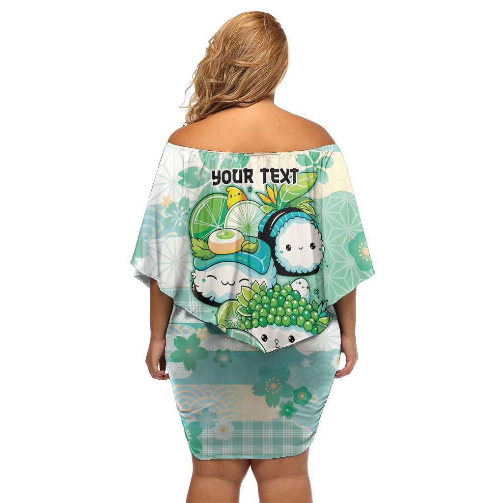 Personalized Japanese Kawaii Sushi Off Shoulder Short Dress Green Wagara Palaka This Is How I Roll - Wonder Print Shop