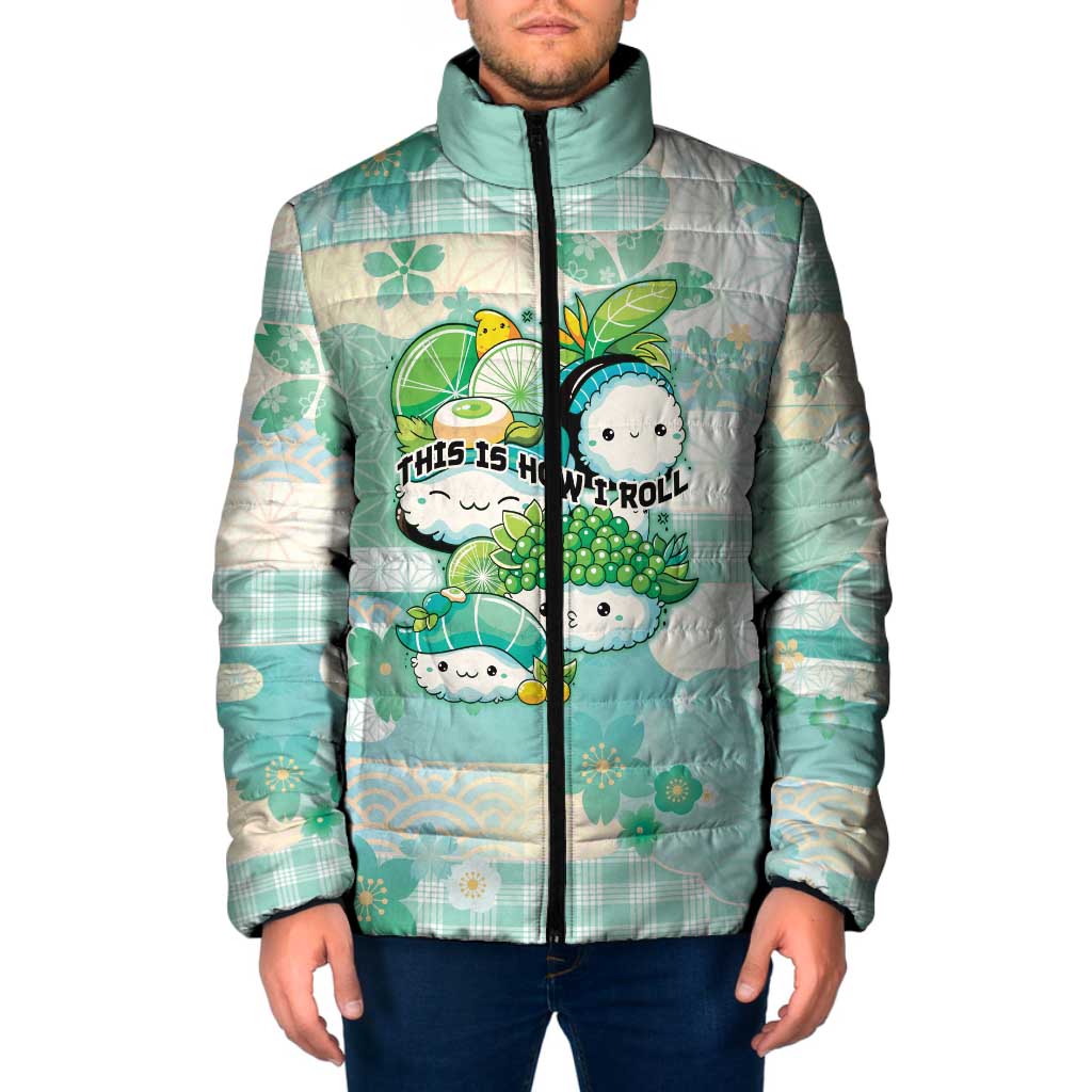 Personalized Japanese Kawaii Sushi Padded Jacket Green Wagara Palaka This Is How I Roll - Wonder Print Shop
