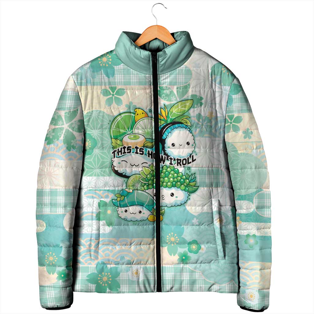 Personalized Japanese Kawaii Sushi Padded Jacket Green Wagara Palaka This Is How I Roll - Wonder Print Shop