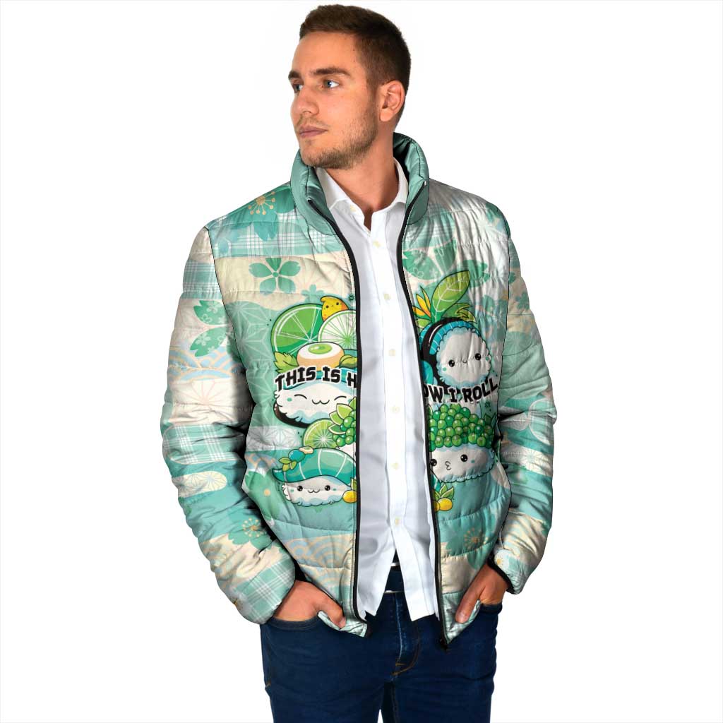 Personalized Japanese Kawaii Sushi Padded Jacket Green Wagara Palaka This Is How I Roll - Wonder Print Shop