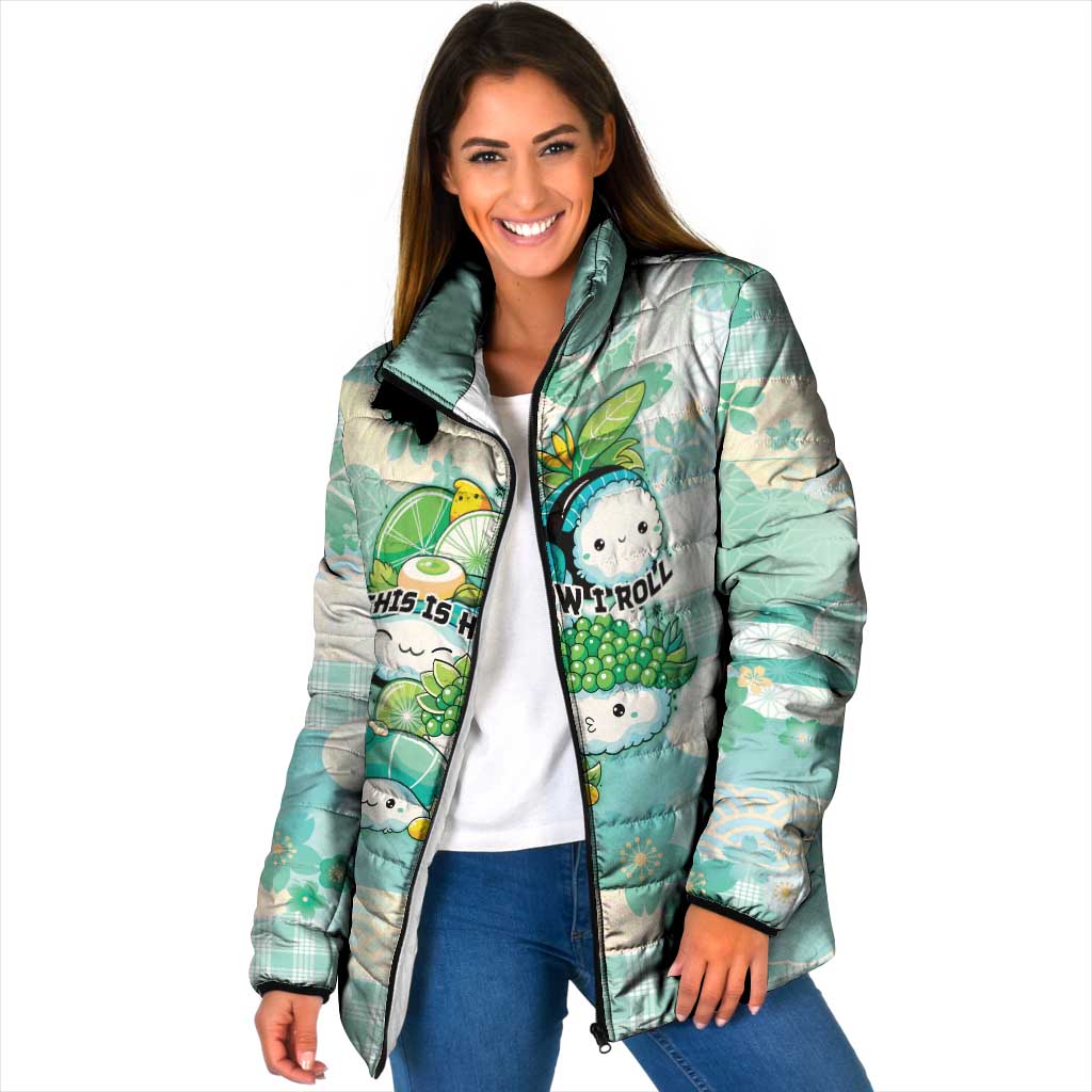 Personalized Japanese Kawaii Sushi Padded Jacket Green Wagara Palaka This Is How I Roll - Wonder Print Shop