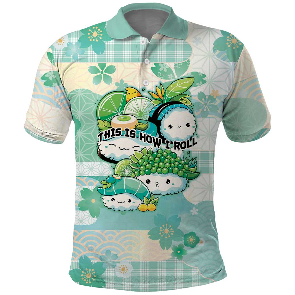 Personalized Japanese Kawaii Sushi Polo Shirt Green Wagara Palaka This Is How I Roll - Wonder Print Shop