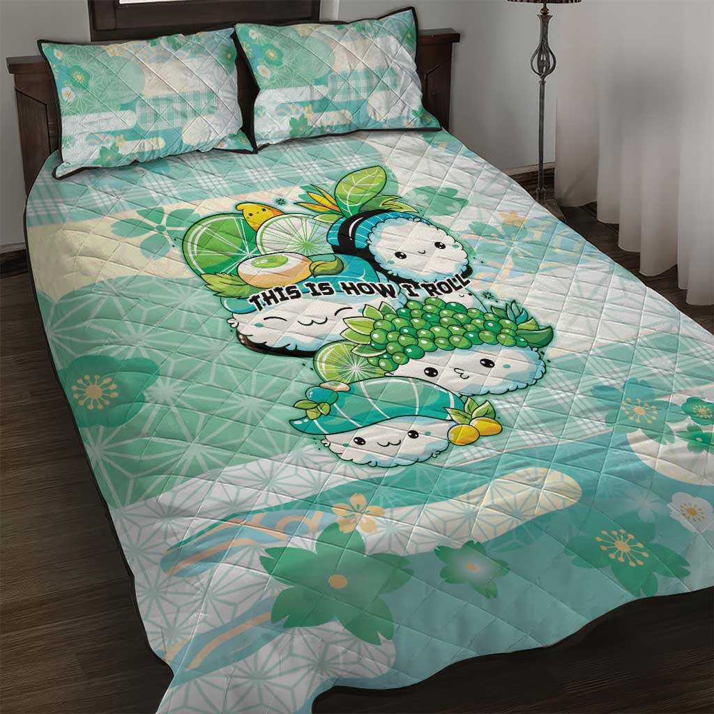 Japanese Kawaii Sushi Quilt Bed Set Green Wagara Palaka This Is How I Roll - Wonder Print Shop