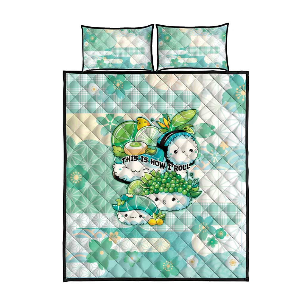 Japanese Kawaii Sushi Quilt Bed Set Green Wagara Palaka This Is How I Roll - Wonder Print Shop